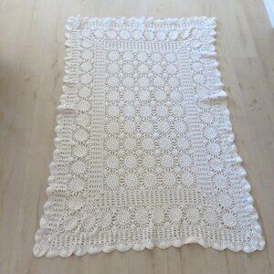 Handmade Vintage Crochet Lace Rectangular Throw Blanket/Tablecloth Beige Cream